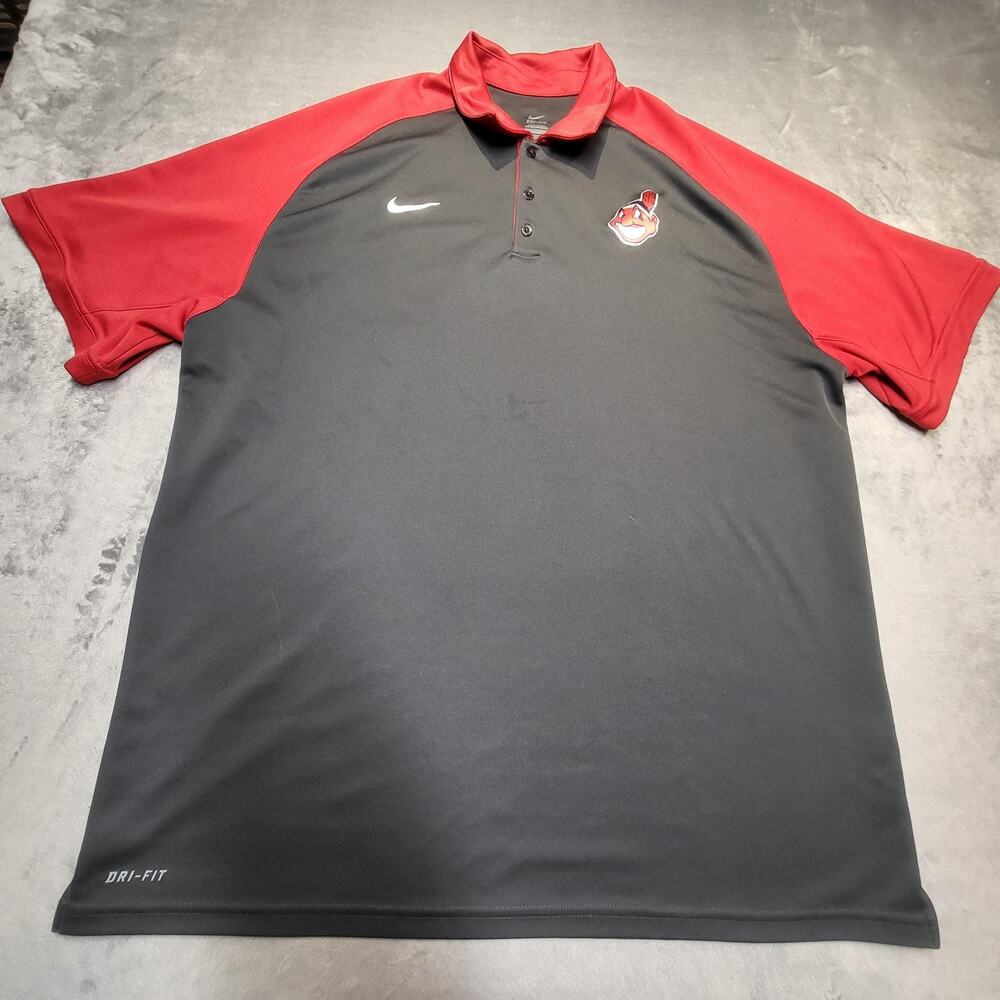 Cleveland Indians Shirt Mens Nike Dri Fit Polo Red Gray MLB Baseball Performance